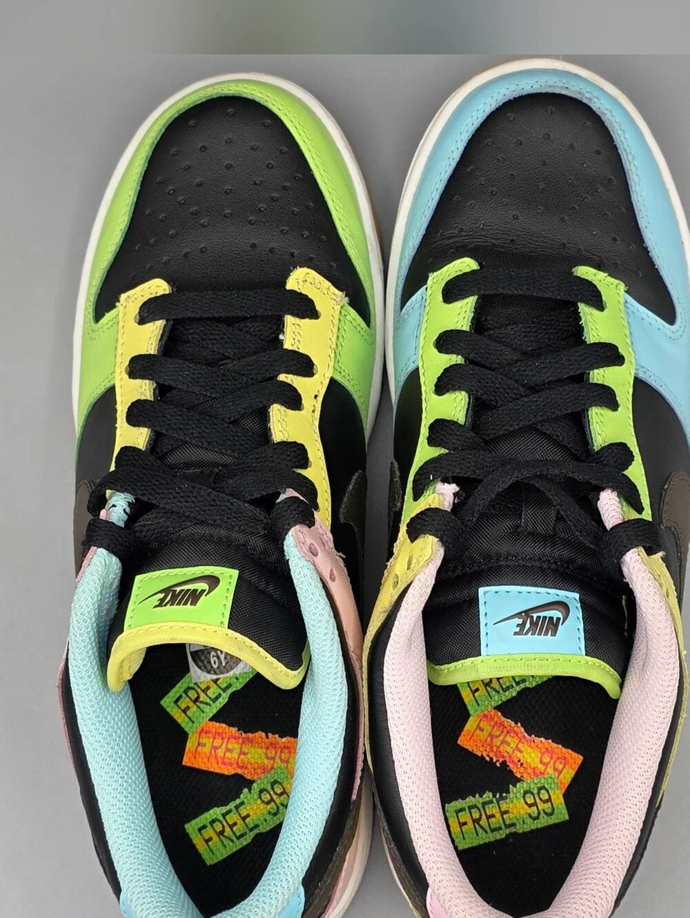 Nike Air Dunk Low SE GS Free99 Black Multi-color Sneakers Y6 W7.5 CZ2496-001